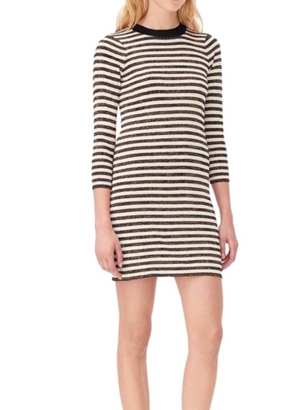Sandro Black Gold Rising Lurex Striped Dress